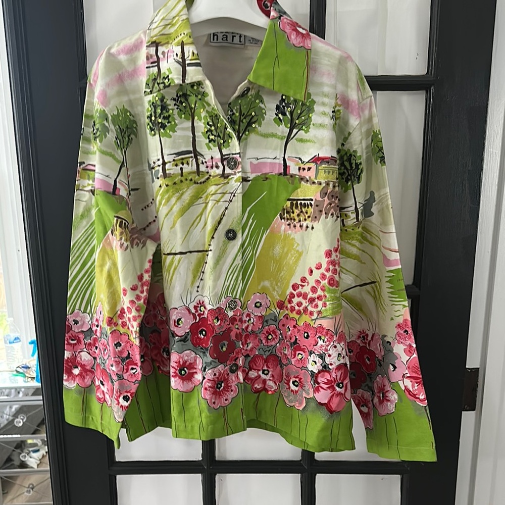 Vintage Keren Hart wearable art floral landscape embellished jacket